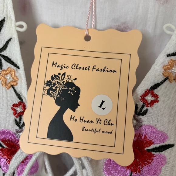 NWT White Floral Embroidered Large Boho Maxi Dress - Picture 7 of 8